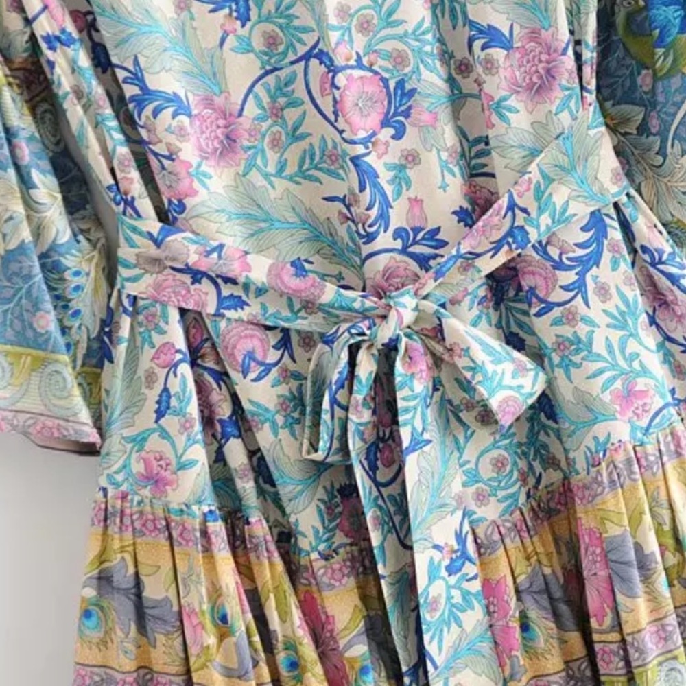 Colorful Boho Floral Gypsy Peacock Print Dress - Picture 6 of 13